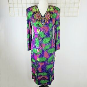 NWT JASDEE Silk Sequin Beaded Floral Leaf Vintage Evening Dress